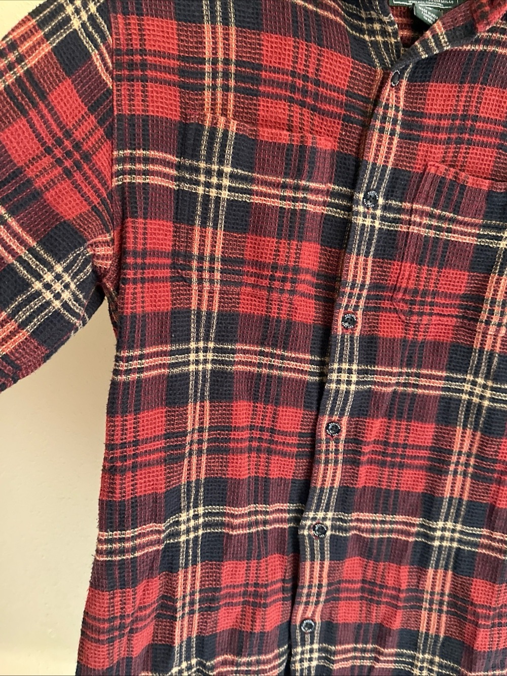 Woolrich Mens Small Long Sleeve Plaid Waffle Knit Button Down Fall Top Shirt - Picture 4 of 7